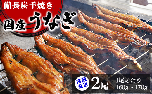 [冷蔵配送] 備長炭手焼き国産うなぎ2尾 (1尾あたり160g～170g)※北海道・沖縄・離島への配送不可 [3563]