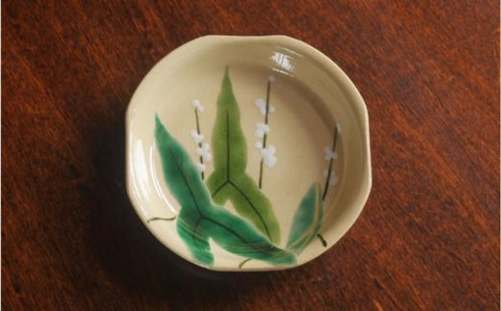 色絵おもだか紋四方小皿５枚【水間焼伏原窯】