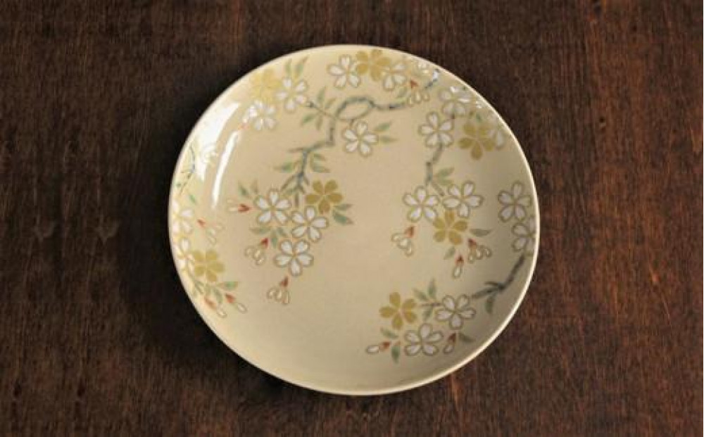 色絵白もり桜紋４寸皿 2枚【水間焼伏原窯】