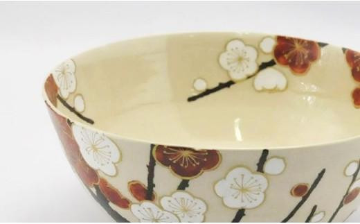 金彩 紅白梅紋大鉢【水間焼伏原窯】