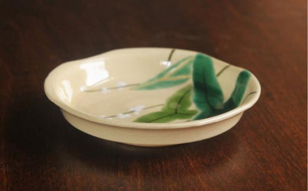 色絵おもだか紋四方小皿５枚【水間焼伏原窯】