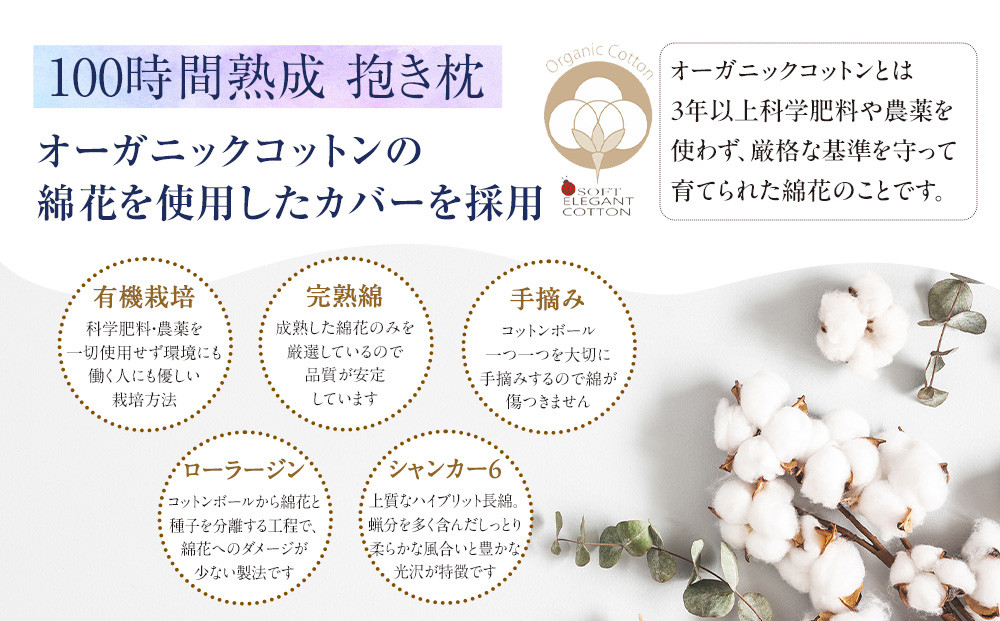 「100時間熟成　抱き枕」和晒しオーガニックコットンＪ型 (ネイビー)