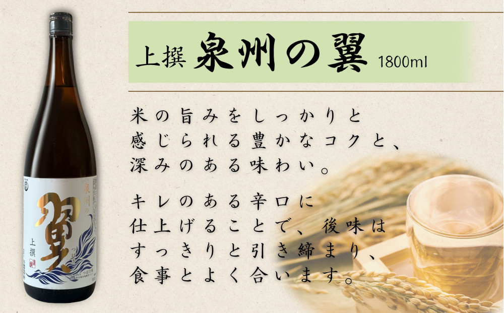 【泉州の翼】1.8L×1本＆300ml×2本 貝塚市の地酒飲み比べセット