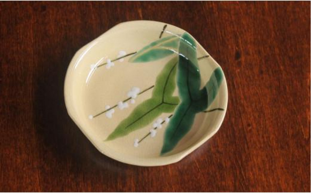 色絵おもだか紋四方小皿５枚【水間焼伏原窯】