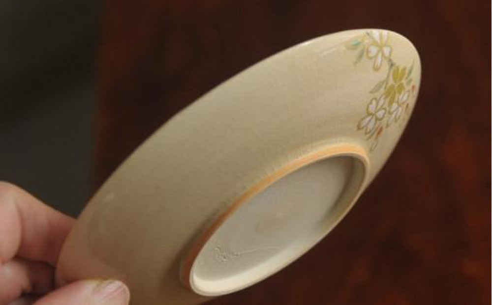 色絵白もり桜紋４寸皿 2枚【水間焼伏原窯】