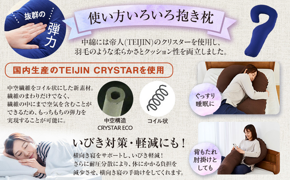 「100時間熟成　抱き枕」和晒しオーガニックコットンＪ型 (ネイビー)