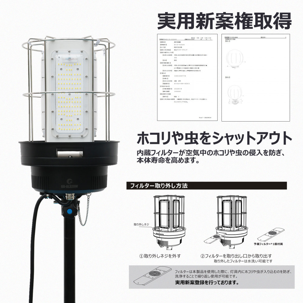 LEDバルーンライト 320W AirGlow(GD-BL320W+JD-BL10K) エリアライト 広範囲照明 工事用照 CB-BL320W10K