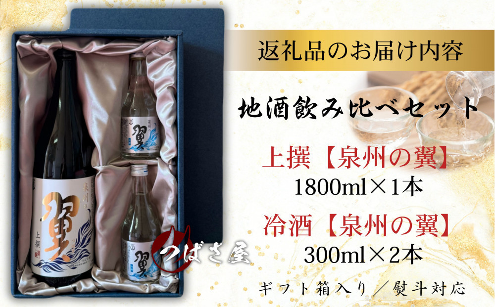 【泉州の翼】1.8L×1本＆300ml×2本 貝塚市の地酒飲み比べセット