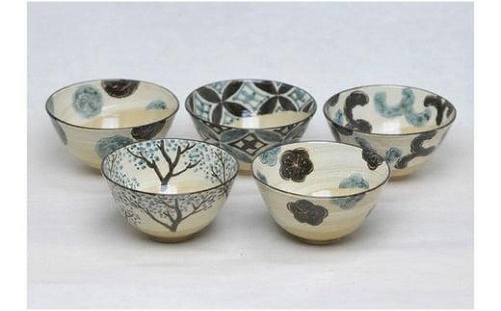 乾山 絵替飯碗 ５柄セット【水間焼伏原窯】