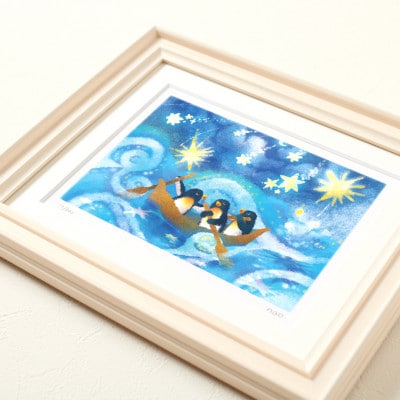 イラスト作家「菜生」アートフレーム〈海の流れ星〉ペンギン