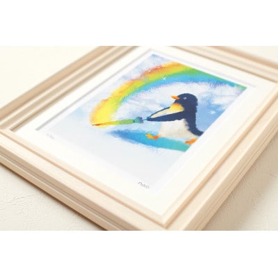 イラスト作家「菜生」アートフレーム〈雨のち虹〉ペンギン