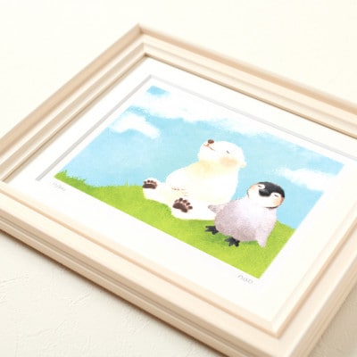 イラスト作家「菜生」アートフレーム〈今日はいい天気〉ペンギン＆しろくま