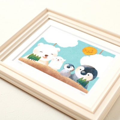 イラスト作家「菜生」アートフレーム〈ちいさなぺんくま劇場〉ペンギン＆しろくま