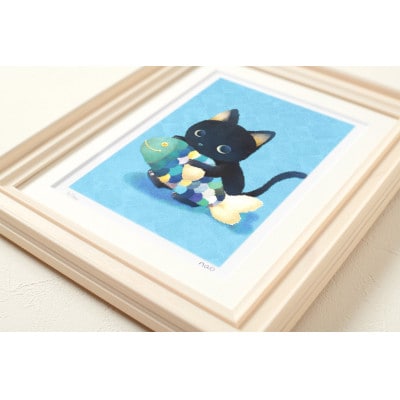 イラスト作家「菜生」アートフレーム〈おさかなカジカジ〉猫
