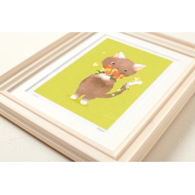 イラスト作家「菜生」アートフレーム〈春とねこ〉猫