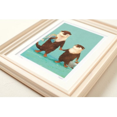 イラスト作家「菜生」アートフレーム〈かーちゃん喜ぶかなぁ〉カワウソ