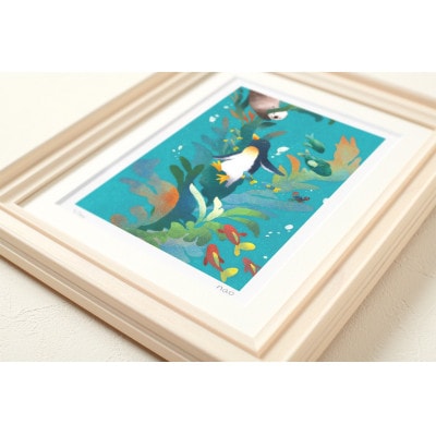 イラスト作家「菜生」アートフレーム〈海藻であそぶ〉ペンギン