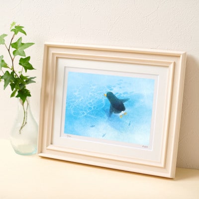 イラスト作家「菜生」アートフレーム〈浅瀬のゆったり海〉ペンギン