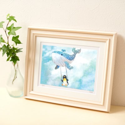 イラスト作家「菜生」アートフレーム〈くじらのブランコ気球〉ペンギン