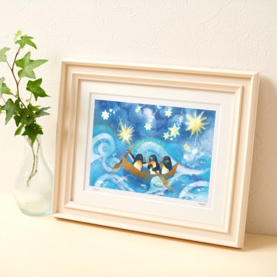 イラスト作家「菜生」アートフレーム〈海の流れ星〉ペンギン