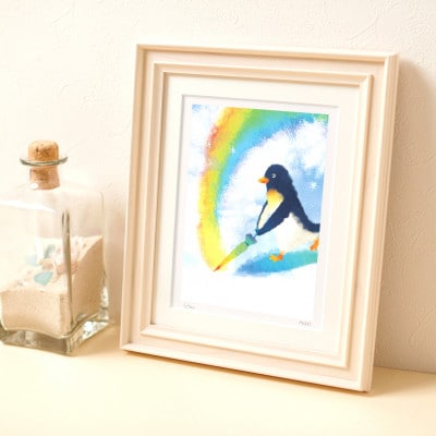 イラスト作家「菜生」アートフレーム〈雨のち虹〉ペンギン
