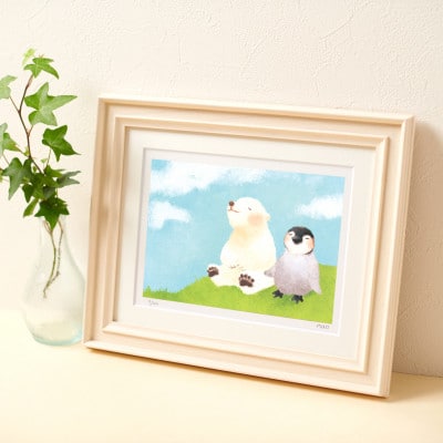 イラスト作家「菜生」アートフレーム〈今日はいい天気〉ペンギン＆しろくま