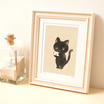イラスト作家「菜生」アートフレーム〈お手紙書いた〉猫