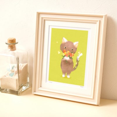 イラスト作家「菜生」アートフレーム〈春とねこ〉猫