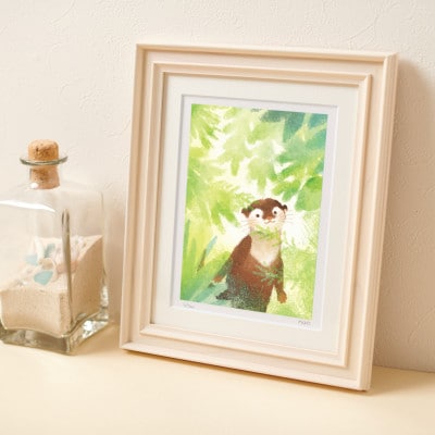 イラスト作家「菜生」アートフレーム〈こもれびのカワウソ〉カワウソ