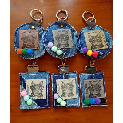 【保護猫ルームえびす】猫型コースターとキーホルダーの手作りセット(ポストカード1枚付き)