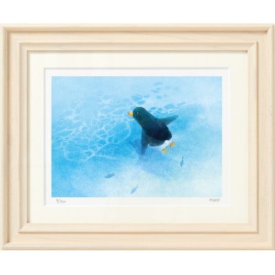イラスト作家「菜生」アートフレーム〈浅瀬のゆったり海〉ペンギン