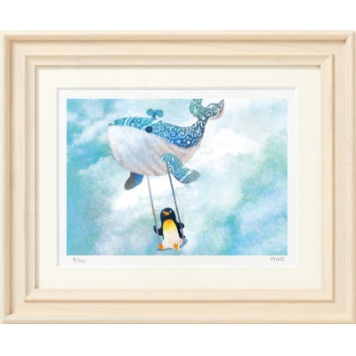 イラスト作家「菜生」アートフレーム〈くじらのブランコ気球〉ペンギン