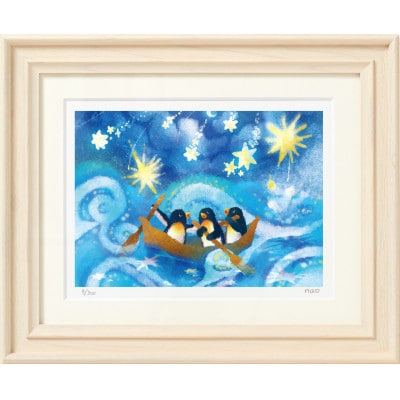 イラスト作家「菜生」アートフレーム〈海の流れ星〉ペンギン