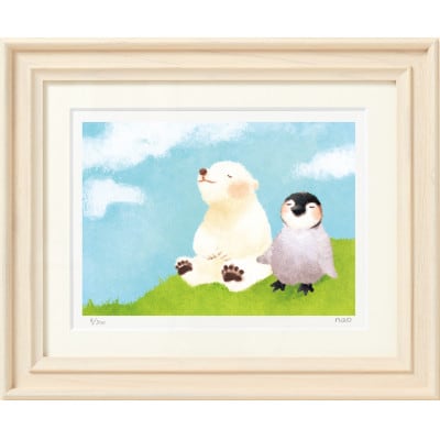 イラスト作家「菜生」アートフレーム〈今日はいい天気〉ペンギン＆しろくま