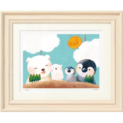 イラスト作家「菜生」アートフレーム〈ちいさなぺんくま劇場〉ペンギン＆しろくま