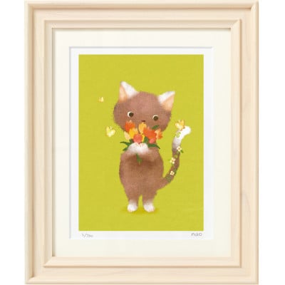 イラスト作家「菜生」アートフレーム〈春とねこ〉猫