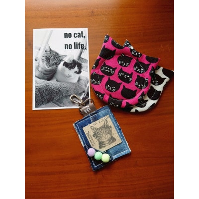 【保護猫ルームえびす】猫型コースターとキーホルダーの手作りセット(ポストカード1枚付き)