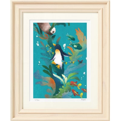 イラスト作家「菜生」アートフレーム〈海藻であそぶ〉ペンギン