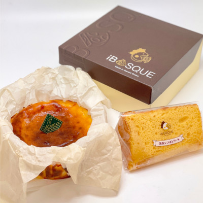 茨木バスクチーズケーキ　ホール12cm　1個　　茨木シフォンケーキプレーン1個【配送不可地域：離島】