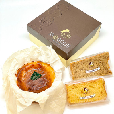 茨木市発!なめらかバスクチーズケーキ(4号サイズ)とシフォンケーキ(プレーン味・紅茶味)のセット【配送不可地域：離島】