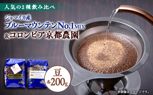 人気の高級豆セット2種!ブルーマウンテンNo1ハーフMIXとコロンビア京都農園各200g
