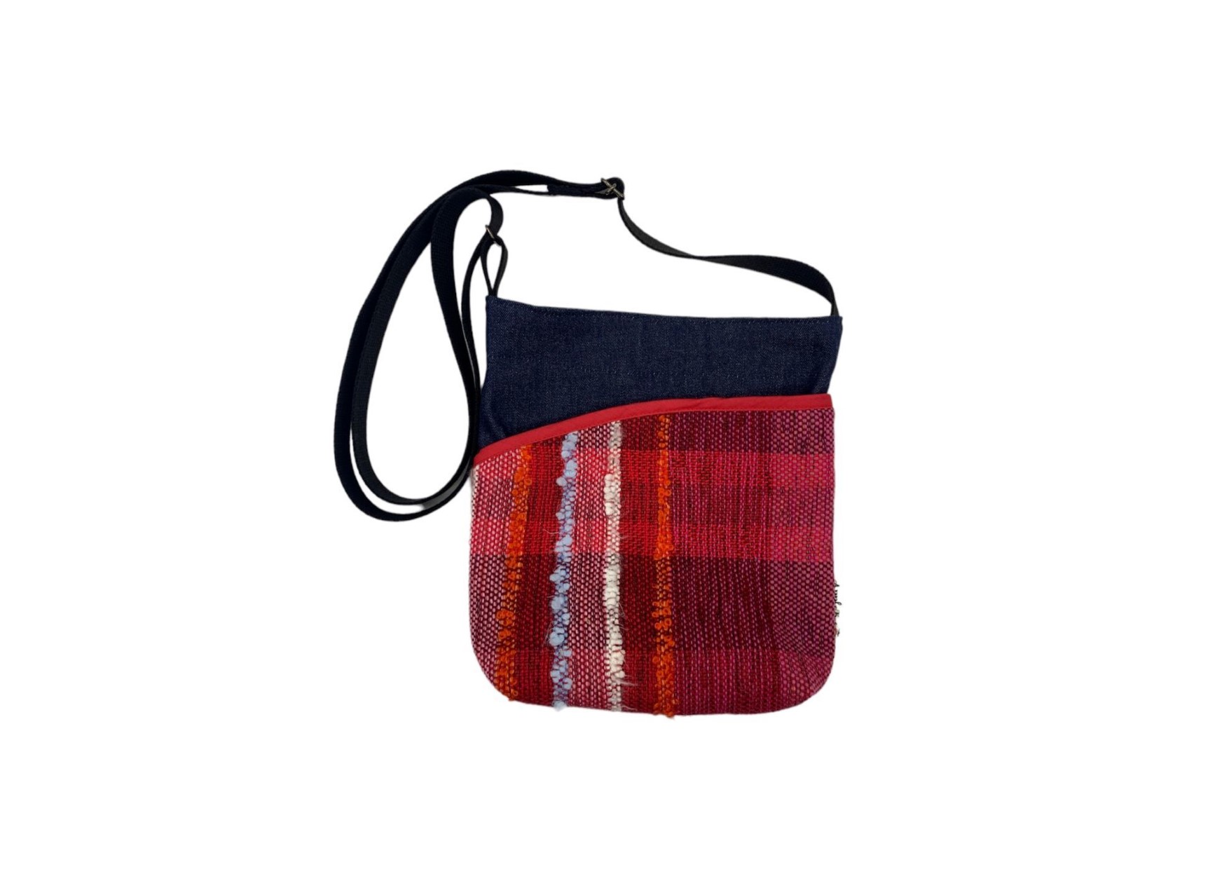 A273(赤系)　りんごの木　さをり織りポケットショルダー　【赤系】