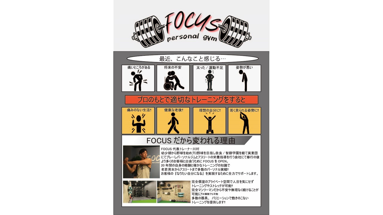 H180　パーソナルジムFOCUS　パーソナルトレーニング　４回券