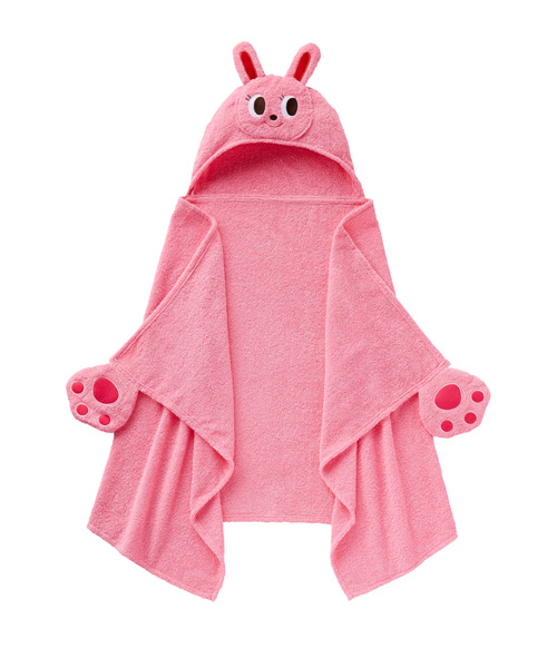 L108(ピンク)ミキハウス フード付きバスタオル（ピンク）