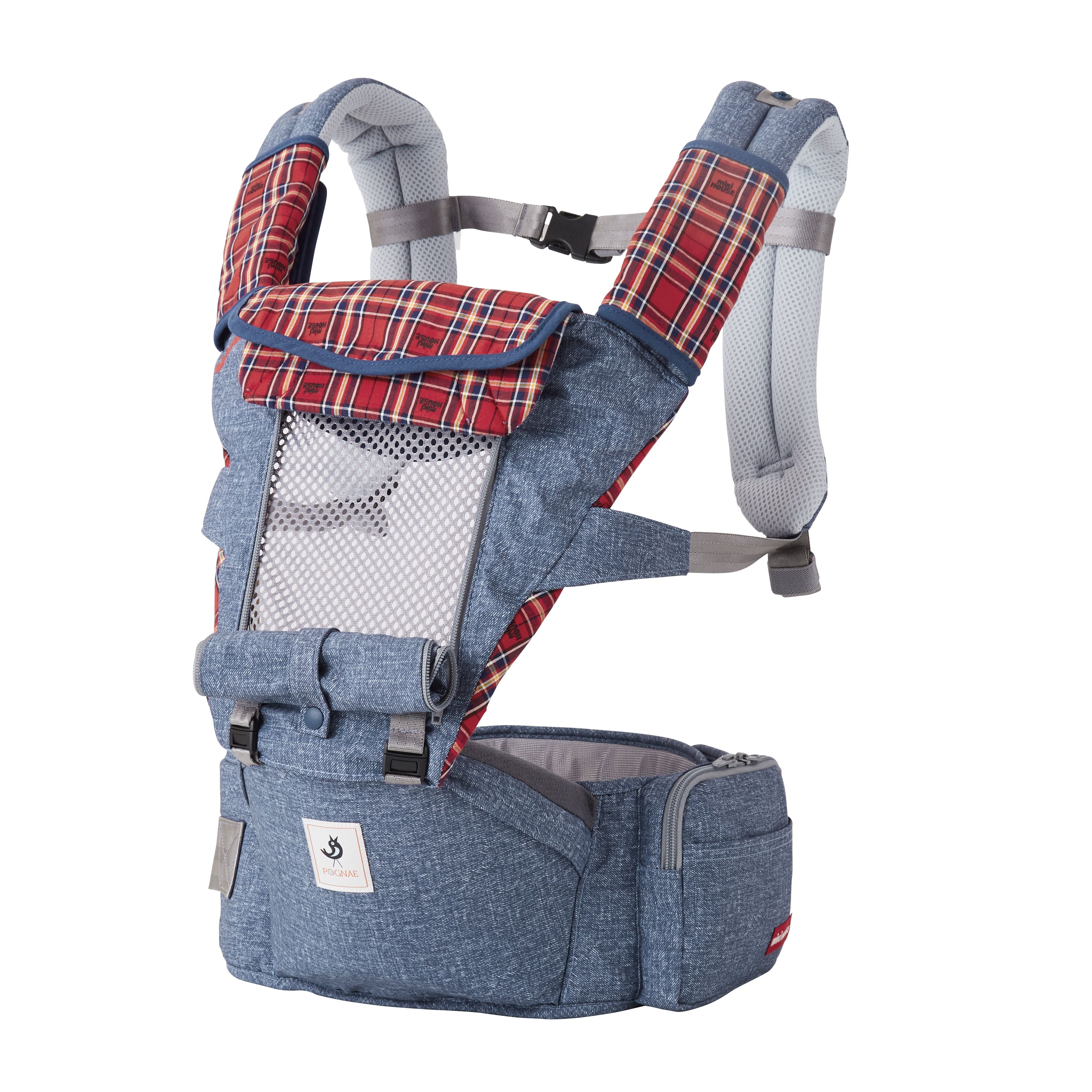 U125(赤)ミキハウスオリジナルデザイン×ポグネー ベビーキャリア（赤）