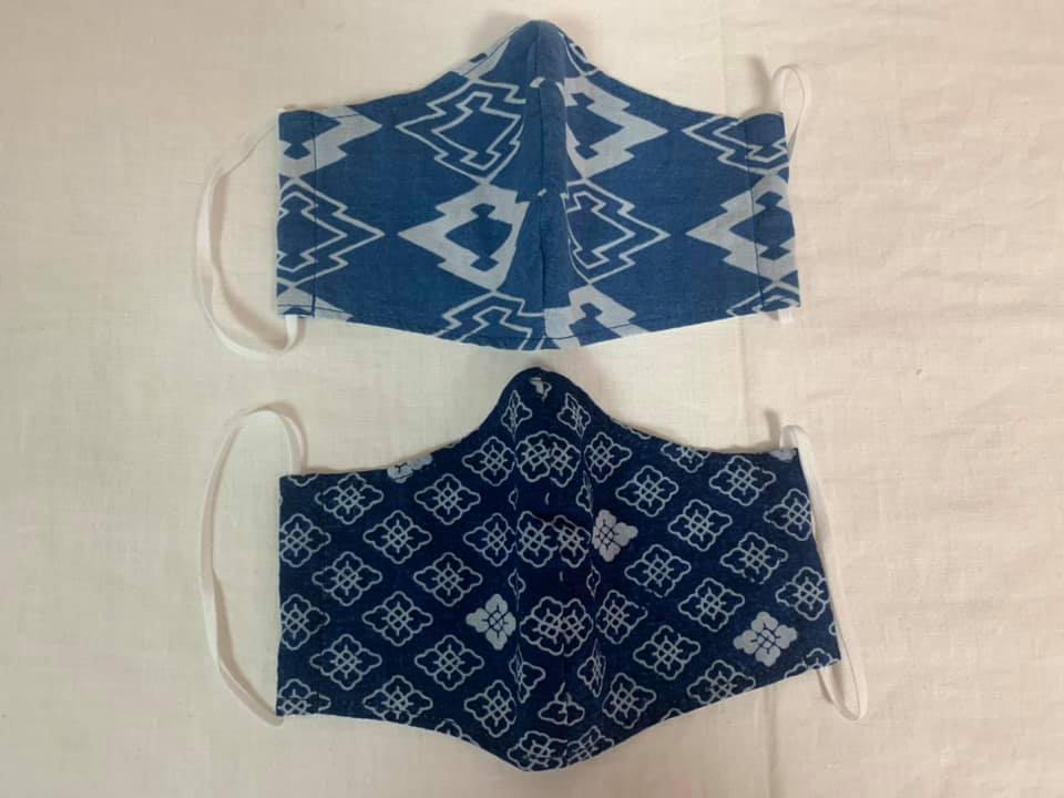A199(絵柄1)　河内木綿文様藍染、抗菌ガーゼ仕様マスク【絵柄1】