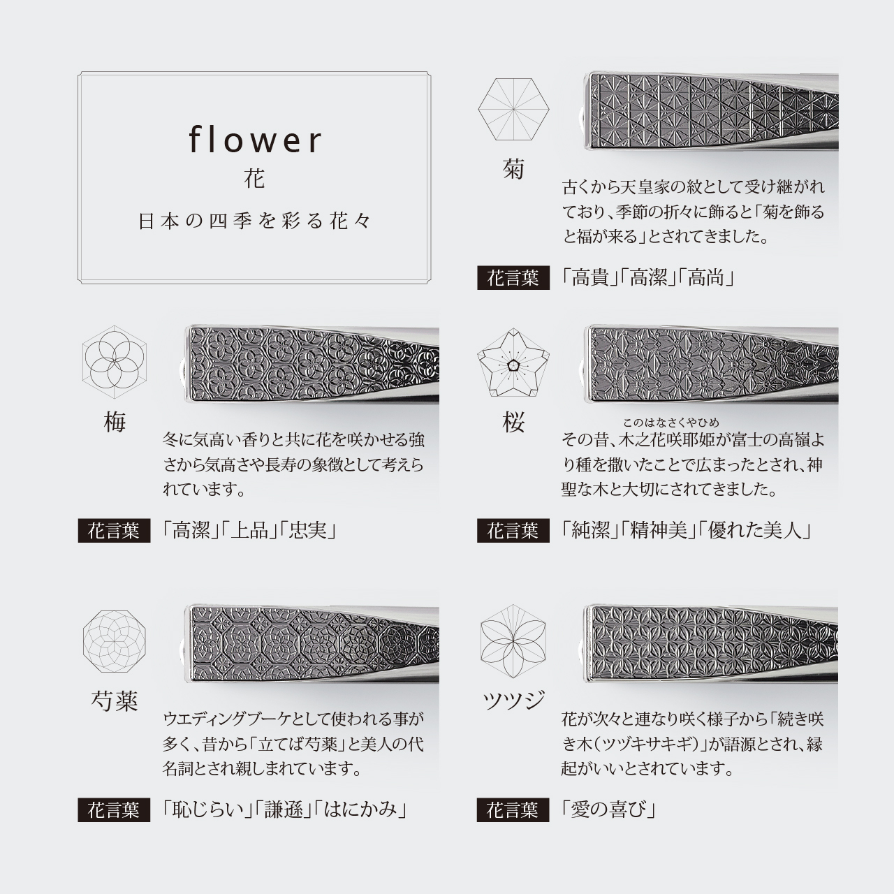 E141(菊)　ＩＴＡＤＡＫＩ ネクタイピン 花文様 吉祥文様 ステンレス（メッキ）1個　【1.花文様（菊）】