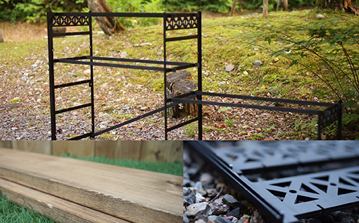 H124　マルチアイアンラック フレーム棚板３段分セット　（キャンプ/アウトドア）