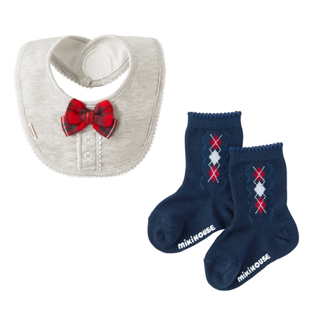 A131 ミキハウス スタイ＆ソックスギフトセット（赤）