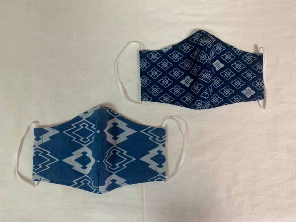 A199(絵柄1)　河内木綿文様藍染、抗菌ガーゼ仕様マスク【絵柄1】